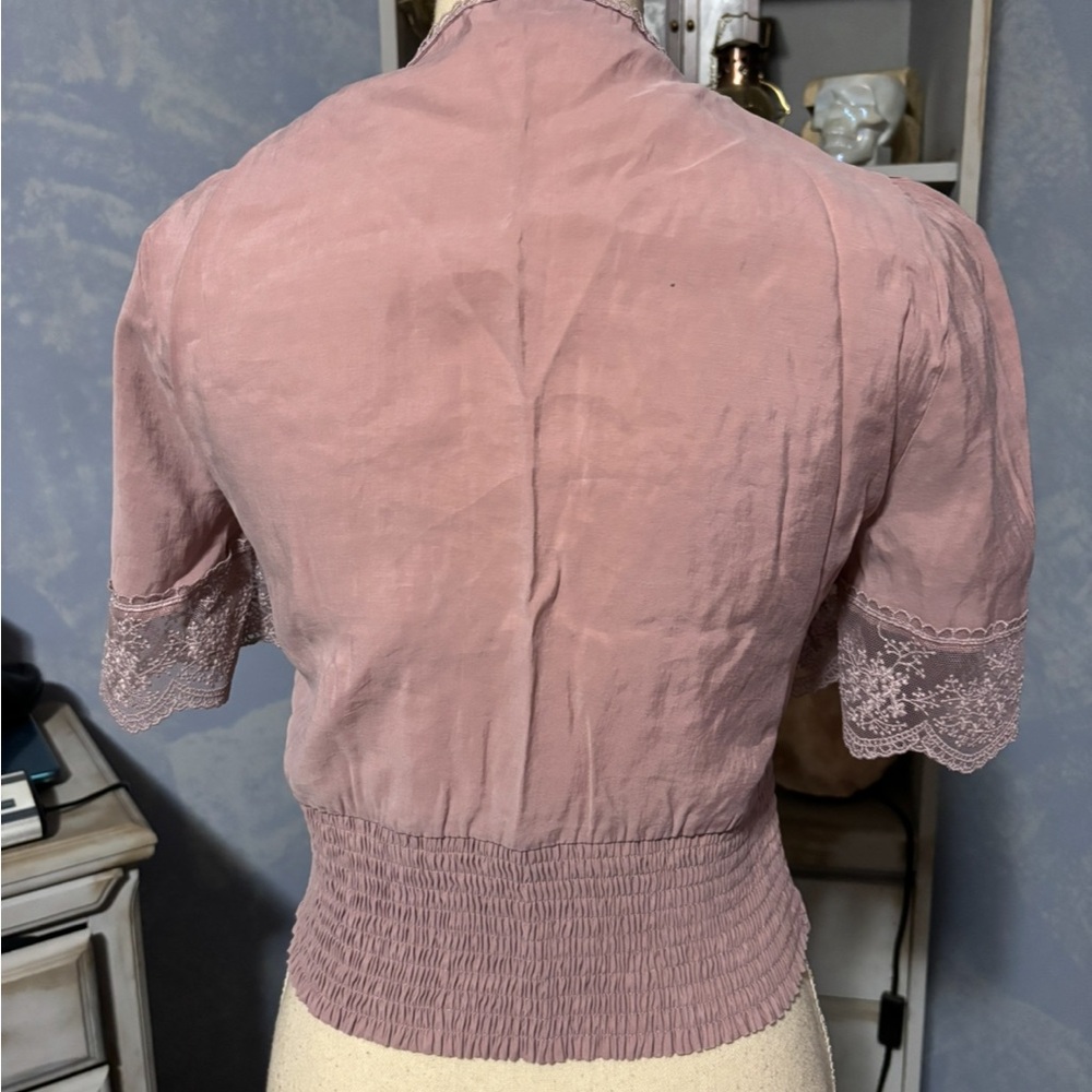 Zara Lace Trim Blouse Mauve Pink Cropped Top XS Boho Cottagecore - Picture 7 of 10